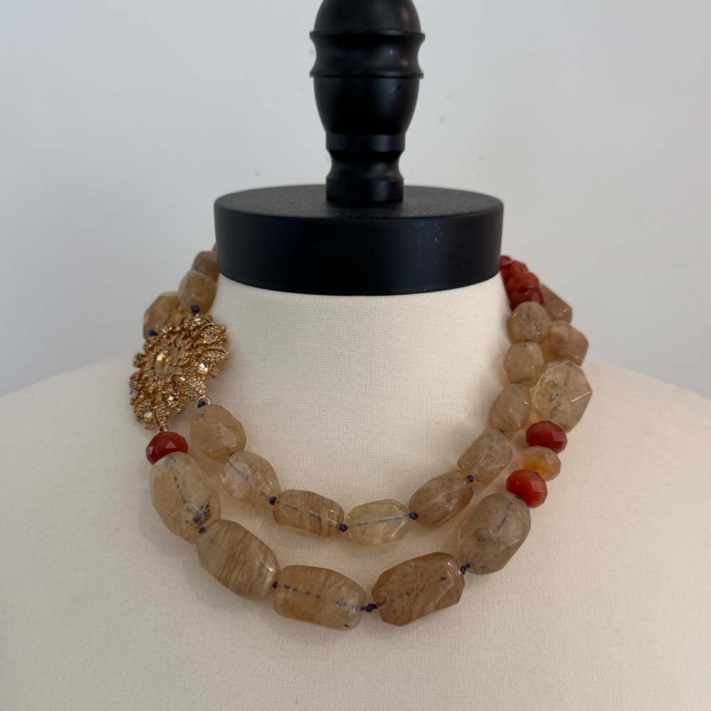 Gorgeous Quartz Double Strand with Brooch Accent